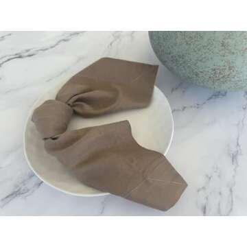 Eight Owls Linen Napkins - Stonewashed Pure Linen Cloth Napkins – Size 20 Inch x 20 Inch - 2 Inch Hem with Mitered Corners – 100% French Flax – Set of 4 Dinner Napkins, Rustic Luxe - Cocoa