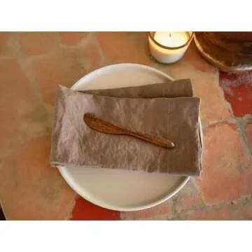 Eight Owls Linen Napkins - Stonewashed Pure Linen Cloth Napkins – Size 20 Inch x 20 Inch - 2 Inch Hem with Mitered Corners – 100% French Flax – Set of 4 Dinner Napkins, Rustic Luxe - Cocoa