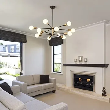 RUIYEY Modern 12-Light Chandelier - Adjustable Heights