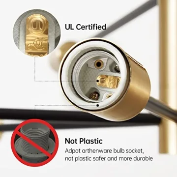 RUIYEY Modern 12-Light Chandelier - Adjustable Heights