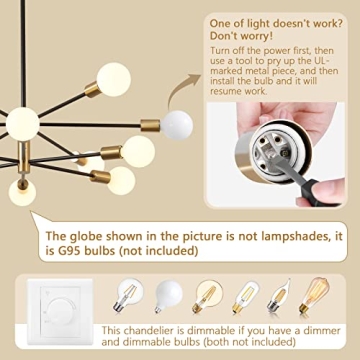 RUIYEY Modern 12-Light Chandelier - Adjustable Heights