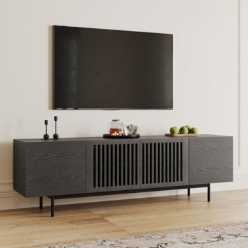 POVISON TV Stand - Fully Assembled Slatted Wood Media Console for Living Room