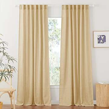 RYB HOME Decor Faux Linen Blended Sheer Curtains, Semitransparent Sheer Curtains Panels for Bedroom ...