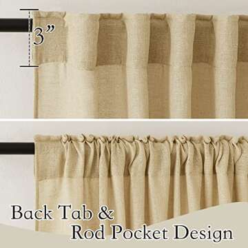 RYB HOME Decor Faux Linen Blended Sheer Curtains, Semitransparent Sheer Curtains Panels for Bedroom Living Room Home Office, Sand, W 52 x L 84 inches Long, 2 Pcs