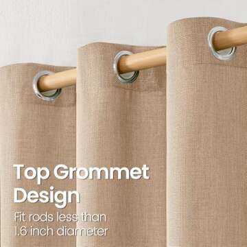 BGment Faux Linen Curtains for Living Room 120 Inch Length 2 Panels Set, Burlap Textured Curtains Light Filtering Privacy Window Curtain Drapes with Grommet, 52 Inch Wide Each Panel, Tan
