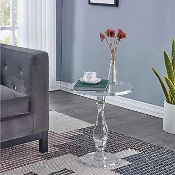 LIKENOW Acrylic End Table,Acrylic Side Table,Modern Nightstand with Clear Small Round Top and Solid Post for Living Room,Bedroom and Lobby 15.7x15.7x19.5 High inches
