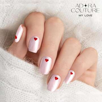 Adora Couture Semi Cured Gel Nail Strips with 20 Pieces, Salon Quality Nail Wraps for Women, Red Heart UV Gel Nail Stickers, UV Light Required, My Love