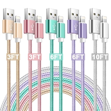 Durable iPhone Charger 5 Pack Lightning Cables - MFi Certified
