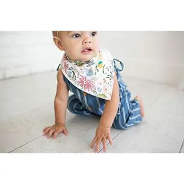 Copper Pearl Baby Bandana Bibs - 4 Pack Soft Cotton Baby Bibs for Drooling and Teething, Absorbent Drool Bibs for Baby Girl and Boy, Adjustable to Fit Newborns to Toddlers, Tons of Styles (Olive)