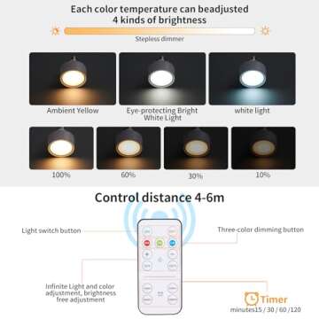 Vitnucrol 2 Pack Magnetic Battery Operated Light Bulbs with Remote Control, Cordless LED Puck Lights, Wireless Dimmable E26 Screw in AA Battery Power Bulbs for Non Electric Lamps