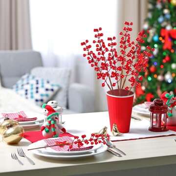 Artful Sggvecsy 15 Pack Berry Stems for Christmas Decor