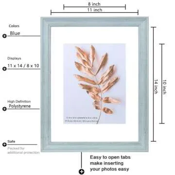 Hogaryo 11x14 Picture Frames Blue,Display Photos 8x10 with Mat or 11x14 Without Mat-HD Plexiglass Inside,Horizontal and Vertical Display for Wall 2 Pack