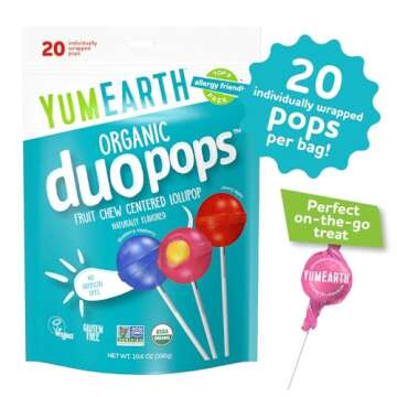 YumEarth Organic Duo Pops, Lollipops with Fruit Chew Centers - Allergy Friendly (Top 9 Free), No Art...