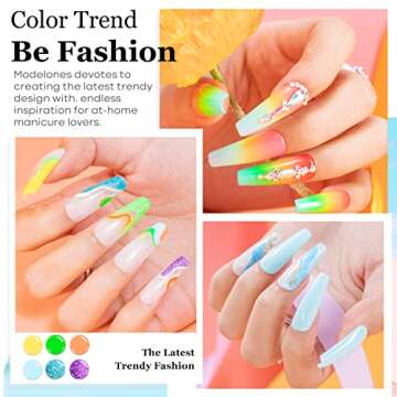 Modelones 24 Pcs Gel Nail Polish Kit, Summer Rainbow Color Gel Nail Polish Set 7ML Soak Off Pastel Glitter Gel Polish with Bond Primer Glossy& Matte Top Base Coat Home DIY Nail Manicure Gift for Women