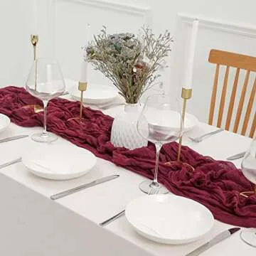 DOLOPL Christmas Table Runner Burgundy Cheesecloth Table Runner 13.3ft Boho Gauze Cheese Cloth Table Runner Rustic Sheer Runner 160inch Long for Christmas Wedding Bridal Shower Table Decorations