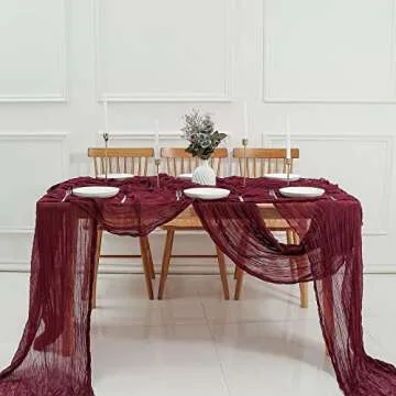 DOLOPL Christmas Table Runner Burgundy Cheesecloth Table Runner 13.3ft Boho Gauze Cheese Cloth Table Runner Rustic Sheer Runner 160inch Long for Christmas Wedding Bridal Shower Table Decorations