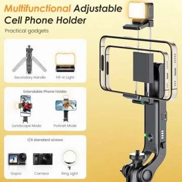 Marchpower 63” Remote Auto Face Tracking Tripod 360°Rotating for iPhone with Light, Motion Sensor Phone Tripod Stand, Face Body Phone Camera Mount Gesture Control for Vlog/Live Stream/Video Recording