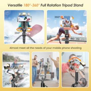 Marchpower 63” Remote Auto Face Tracking Tripod 360°Rotating for iPhone with Light, Motion Sensor Phone Tripod Stand, Face Body Phone Camera Mount Gesture Control for Vlog/Live Stream/Video Recording