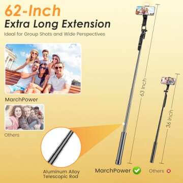 Marchpower 63” Remote Auto Face Tracking Tripod 360°Rotating for iPhone with Light, Motion Sensor Phone Tripod Stand, Face Body Phone Camera Mount Gesture Control for Vlog/Live Stream/Video Recording