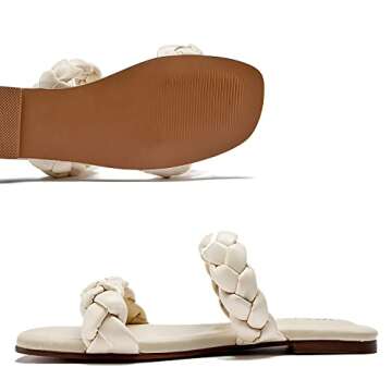 RUUBUSINESS Women's Flat Slides Sandals, Slip on Slide Sandal Casual Comfortable Summer Beach Shoes for Women. （013，Beige,6