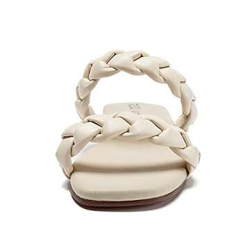 RUUBUSINESS Women's Flat Slides Sandals, Slip on Slide Sandal Casual Comfortable Summer Beach Shoes for Women. （013，Beige,6