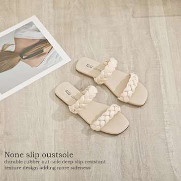 RUUBUSINESS Women's Flat Slides Sandals, Slip on Slide Sandal Casual Comfortable Summer Beach Shoes for Women. （013，Beige,6