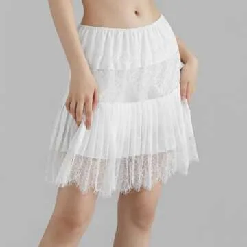 Women Lace Mini Skirt Y2k Ruffle Low Waist Layered Pleated Flowy Skirt White S