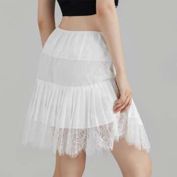 Women Lace Mini Skirt Y2k Ruffle Low Waist Layered Pleated Flowy Skirt White S