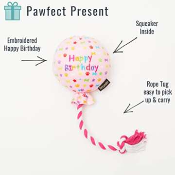 PET LONDON Birthday Pink Balloon Dog Toy - Celebrate Dog's Happy Birthday - Plush Colourful Rainbow ...