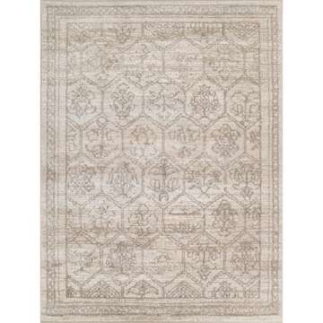 Jenni Yolo Home Aster Area Rug - 5'3" x 7' Neutral Tan Rectangle, Stain-Resistant, Non-Shedding, Easy to Clean, Soft, Durable, Traditional Indoor Home Décor