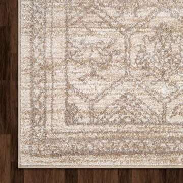 Jenni Yolo Home Aster Area Rug - 5'3" x 7' Neutral Tan Rectangle, Stain-Resistant, Non-Shedding, Easy to Clean, Soft, Durable, Traditional Indoor Home Décor