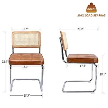 ONEVOG MCM Rattan Dining Chairs Set of 4 - Elegant Faux Leather & Wood Design