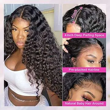 Metamuclia 34 Inch Long Human Hair Wig Water Wave Lace Front Wigs Brazilian Virgin Human Hair 180% Density 4X4 Curly Wave Lace Closure Wigs for Women Glueless Pre Plucked with Baby Hair Natural Black