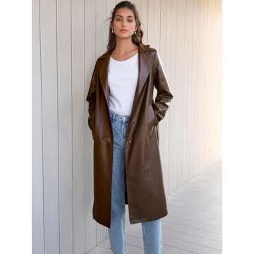 Chic Trendy Queen Long Faux Leather Trench Coat for Stylish Women