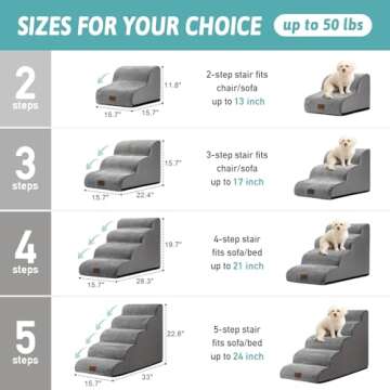 COZY KISS Dog Stairs for Small Dogs 19.7" H, Curved Dog Step for Puppy, Cat, Medium Dog, Pet Ramp fo...