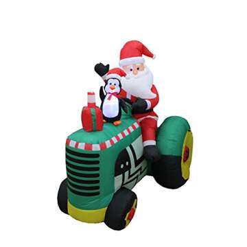 5.3 Foot Tall Christmas Inflatable Santa Claus Drive Tractor with Penguin LED Lights Outdoor Indoor Holiday Decorations Blow up Lawn Inflatables Home Family Decor Yard Decoration