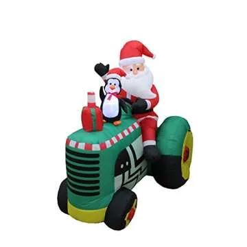 5.3 Foot Tall Christmas Inflatable Santa Claus Drive Tractor with Penguin LED Lights Outdoor Indoor Holiday Decorations Blow up Lawn Inflatables Home Family Decor Yard Decoration