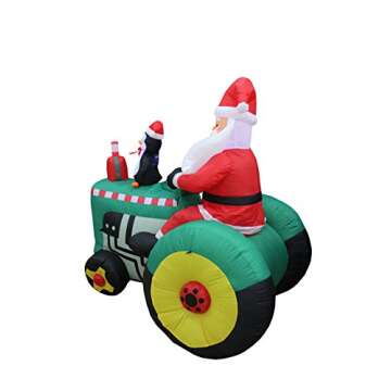 5.3 Foot Tall Christmas Inflatable Santa Claus Drive Tractor with Penguin LED Lights Outdoor Indoor Holiday Decorations Blow up Lawn Inflatables Home Family Decor Yard Decoration