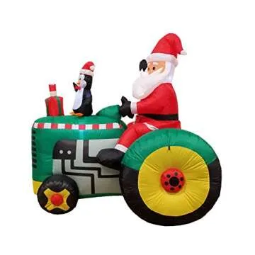 5.3 Foot Tall Christmas Inflatable Santa Claus Drive Tractor with Penguin LED Lights Outdoor Indoor Holiday Decorations Blow up Lawn Inflatables Home Family Decor Yard Decoration