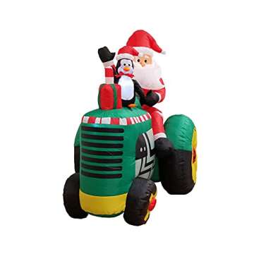 5.3 Foot Tall Christmas Inflatable Santa Claus Drive Tractor with Penguin LED Lights Outdoor Indoor Holiday Decorations Blow up Lawn Inflatables Home Family Decor Yard Decoration