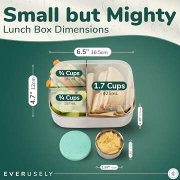Everusely - Bento Box for Kids - Green, 6.5x4.7 / 27oz - Stainless Steel Lunch Box w/Leakproof Condi...