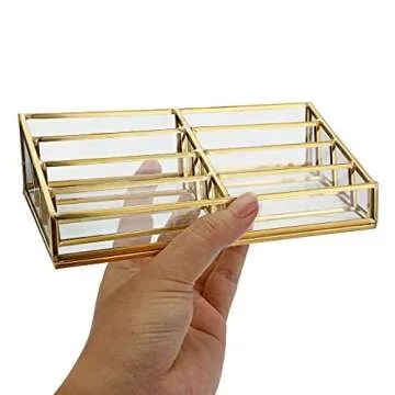 Hipiwe Glass Business Card Holder Stand 8 Slot Name Cards Display Storage Holder Gold Metal Business Cards Organizer for Office Desktop Countertop