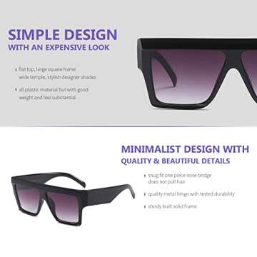 Freckles Mark Trendy Square Aviator Thick Oversized Sunglasses Womens Mens Designer Cat Eye Sun Glasses (Black, 70)