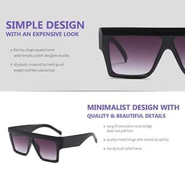 Freckles Mark Trendy Square Aviator Thick Oversized Sunglasses Womens Mens Designer Cat Eye Sun Glasses (Black, 70)