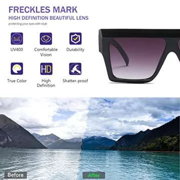Freckles Mark Trendy Square Aviator Thick Oversized Sunglasses Womens Mens Designer Cat Eye Sun Glasses (Black, 70)