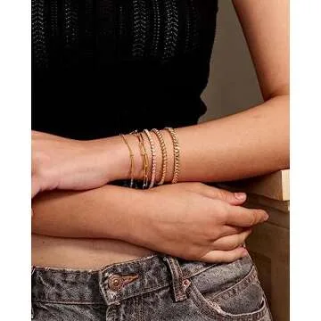 DEARMAY Gold Bracelets for Women 14K Real Gold Jewelry Sets for Women Cute Tennis Beaded Bracelets f...