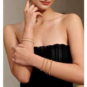 DEARMAY Gold Bracelets for Women 14K Real Gold Jewelry Sets for Women Cute Tennis Beaded Bracelets for Women Cuban Link Paperclip Chain Dainty Bracelet Pack Gifts for Women