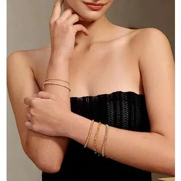 DEARMAY Gold Bracelets for Women 14K Real Gold Jewelry Sets for Women Cute Tennis Beaded Bracelets for Women Cuban Link Paperclip Chain Dainty Bracelet Pack Gifts for Women