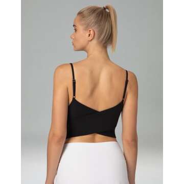 Colorfulkoala Women's Dreamlux Crop Tank Tops with Built in Bra Adjustable Spaghetti Strap Padded Sleeveless Workout Yoga Camisole(M, Black)