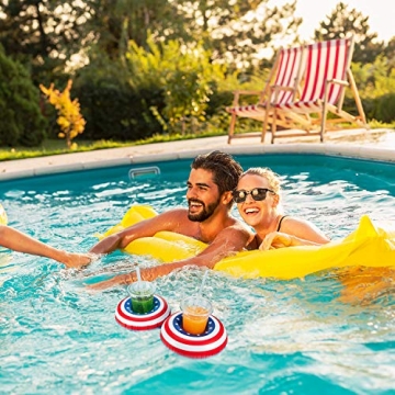 Inflatable Patriotic Drink Holder Patriotic Inflatable Cup Coasters Pool Drink Cup Holder Floats for Summer Pool Party and Fun Bath Shower Toys (6 Pieces)